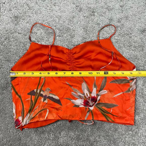 All Saints Top Womens 2 Orange Alexia Dorada Silk Blend Cami Flame Orange Floral - Picture 13 of 16